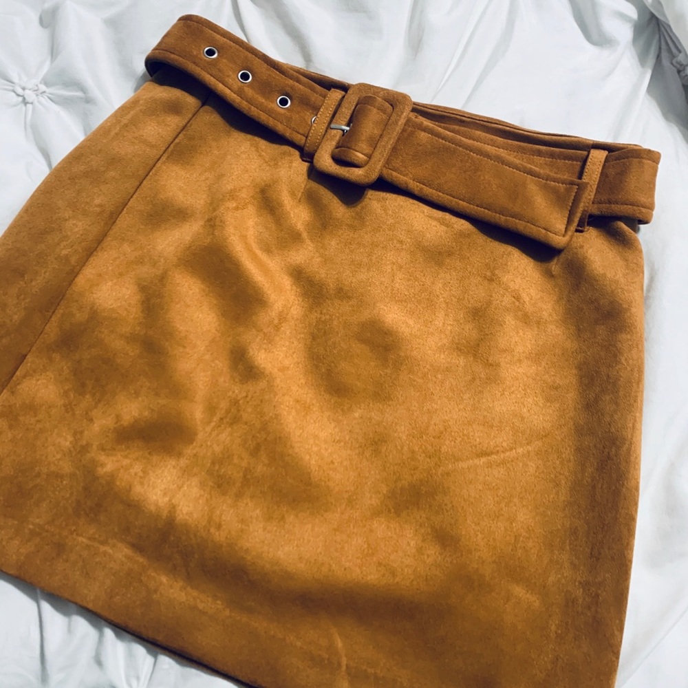 Tan suede belted skirt